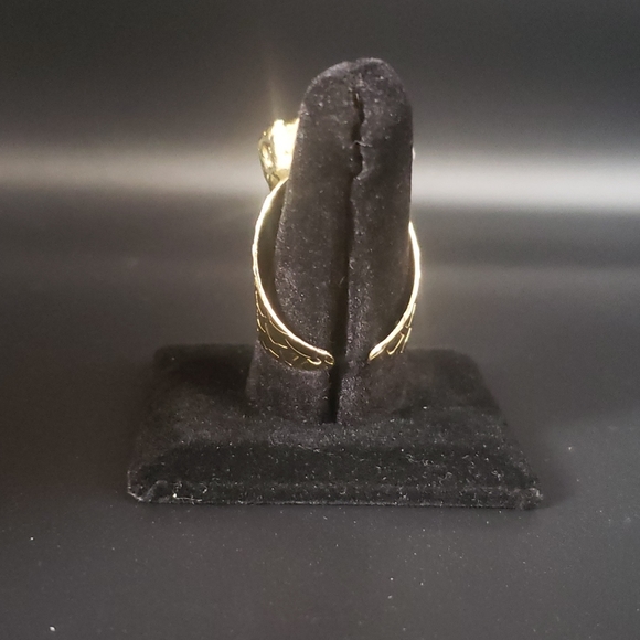 WIDE CIGAR BAND AGATE TITANIUM DRUZY CZ PAVE RING GOLD PLATED - Picture 3 of 3